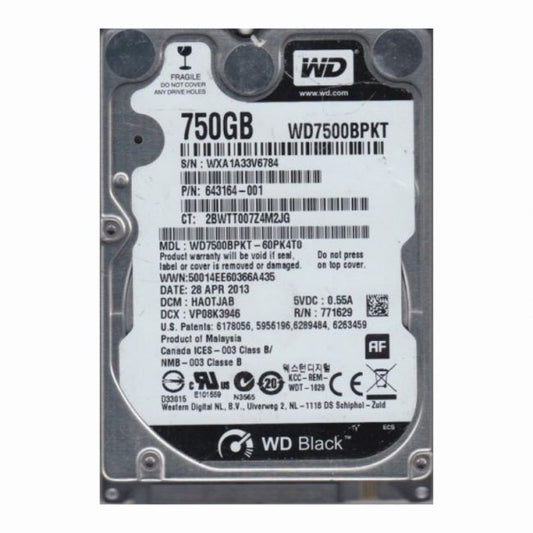 WD7500BPKT Western Digital Scorpio Black 750GB 7.2K RPM 3Gb/s SATA 16MB Cache 2.5-Inch Internal Hard Drive
SKU: WD7500BPKT
Weight: 3.00 lbs
Condition: Refurbished
750GB storage capacity perfect for laptops and compact systems
7,200 RPM rotational speed for fast data access and performance
SATA 3Gb/s interface for high-speed data transfer
16MB cache improves overall data handling and system responsiveness