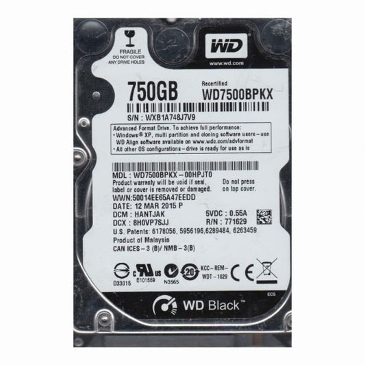 WD7500BPKX-00HPJT0 Western Digital Black 750GB 7.2K RPM 6Gb/s SATA 512n 16MB Cache 2.5-Inch Hard Disk Drive
SKU: WD7500BPKX-00HPJT0
Weight: 3.00 lbs
Condition: Refurbished
750GB storage capacity for ample space in compact devices
7,200 RPM speed for efficient data retrieval
16MB cache enhances data transfer and access speed
2.5-inch form factor for use in laptops and small desktops