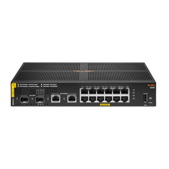 HPE R8N89A Aruba CX 6000 Series 12-Ports 10/100/1000BASE-T Class 4 Ethernet Layer 2 Rack-Mountable Managed Network Switch with 2-Ports SFP - Hyper Tech Supplies