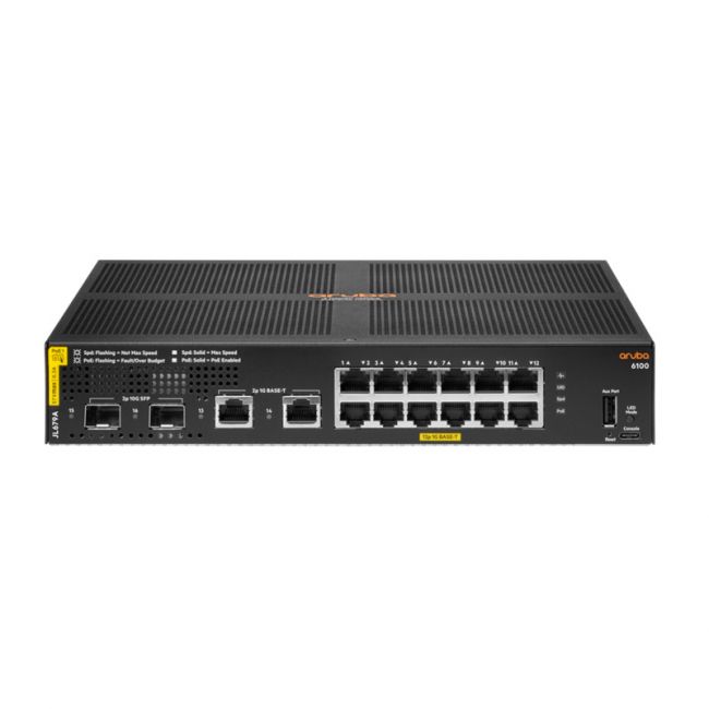 JL679A - HPE Aruba CX 6100 12-Ports 10/100/1000BASE-T Class4 Ethernet Layer 2 Rack-mountable Managed Network Switch with 2-Ports SFP+ - Hyper Tech Supplies