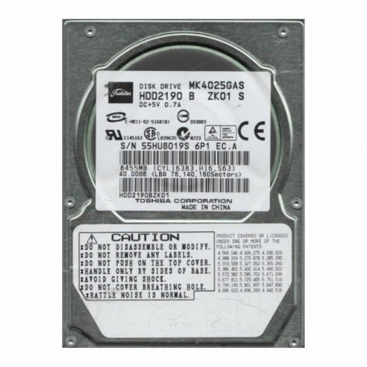 MK4025GAS Toshiba 40GB 4.2K RPM ATA-100 8MB Cache 2.5-inch Internal Hard Drive