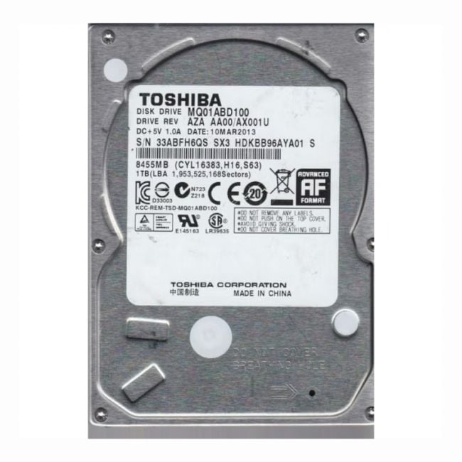 MQ01ABD100 Toshiba Mobile 1TB 5.4K RPM 3Gb/s SATA 512e 8MB Cache 2.5-inch Internal Hard Drive